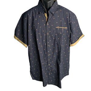 Craft Flow Voyage Button Up Shirt 2XL Blue Short Sleeve Pocket Dots Palm Trees